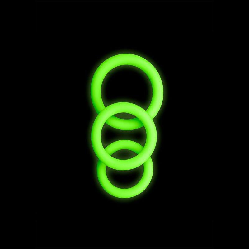 OUCH! Glow In The Dark Cock Ring Set - Glow in Dark Cock Rings - Set of 3 Sizes - Pleasure Den