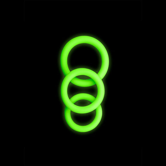 OUCH! Glow In The Dark Cock Ring Set - Glow in Dark Cock Rings - Set of 3 Sizes - Pleasure Den