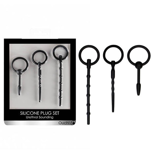 OUCH! Urethral Sounding Plug Set - Black - Set of 3 Sizes - Pleasure Den