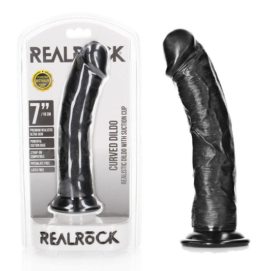 REALROCK Realistic Regular Curved Dildo with Suction Cup - 18 cm - 18 cm (7'') Dong - Pleasure Den