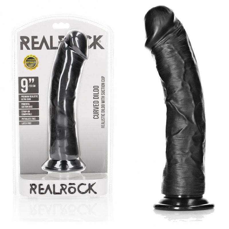REALROCK Realistic Regular Curved Dildo with Suction Cup - 23 cm - 23 cm (9'') Dong - Pleasure Den