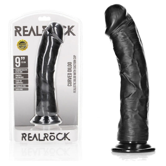 REALROCK Realistic Regular Curved Dildo with Suction Cup - 23 cm - 23 cm (9'') Dong - Pleasure Den