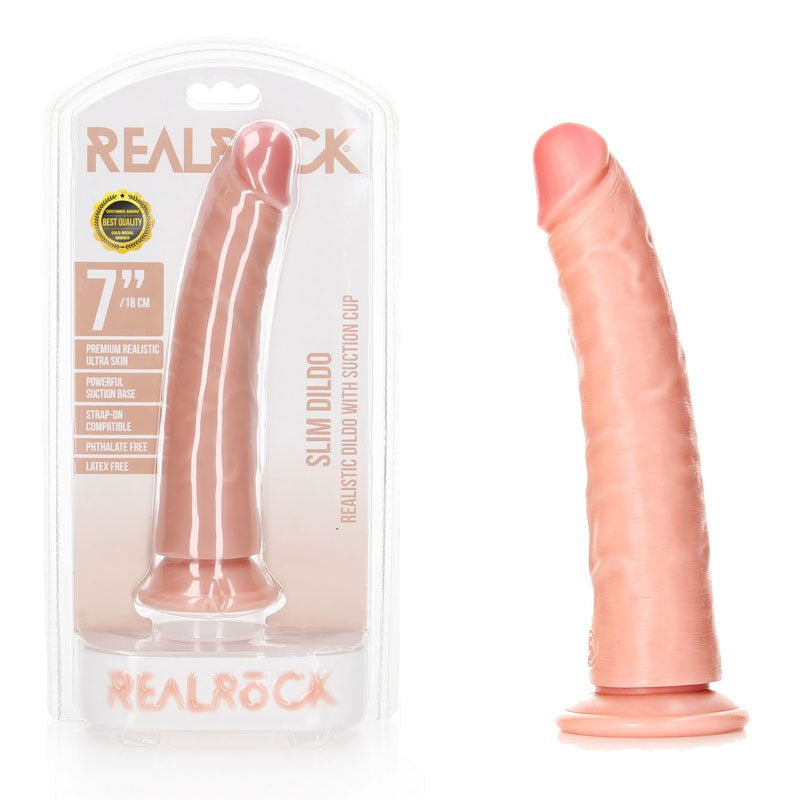 REALROCK Realistic Slim Dildo with Suction Cup - 18cm - 18 cm (7'') Dong - Pleasure Den