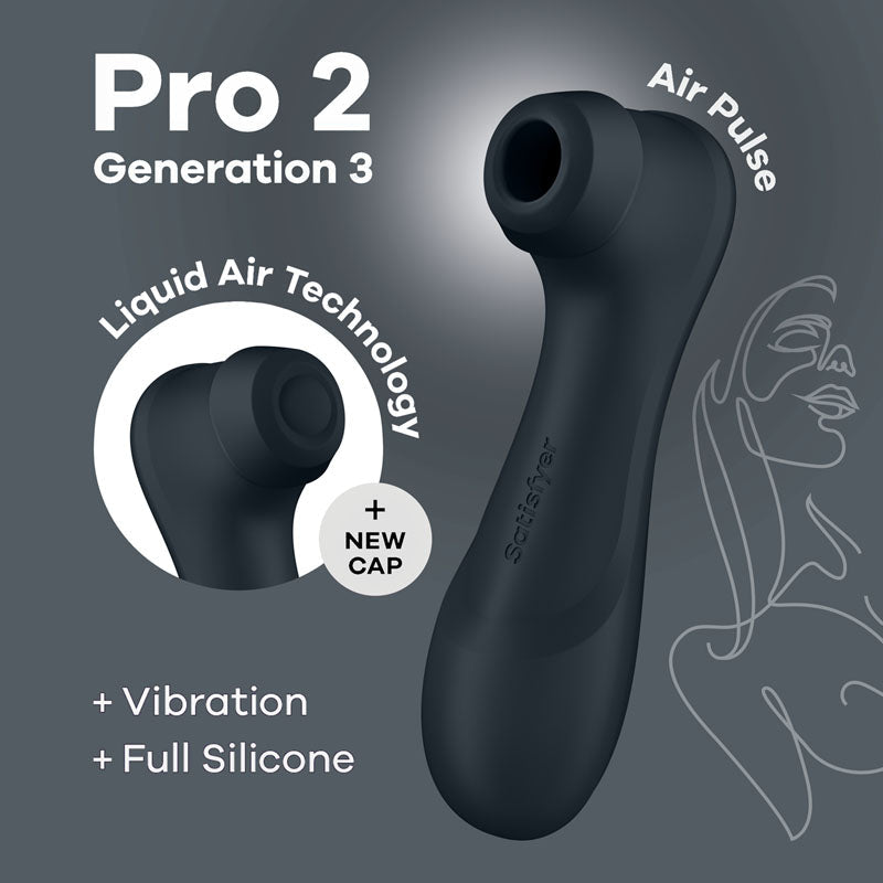 Satisfyer Pro 2 Generation 3 - Dark Grey - Dark Grey Touch-Free USB-C Rechargeable Clitoral Stimulator - Pleasure Den