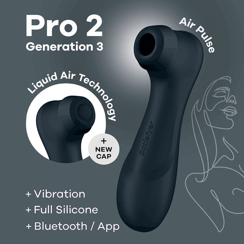 Satisfyer Pro 2 Generation 3 with App Control - Dark Grey - Dark Grey Touch-Free USB-C Rechargeable Clitoral Stimulator - Pleasure Den