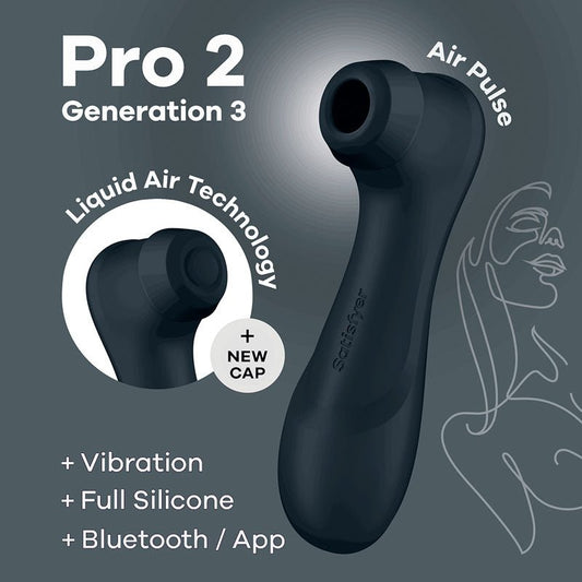 Satisfyer Pro 2 Generation 3 with App Control - Dark Grey - Dark Grey Touch-Free USB-C Rechargeable Clitoral Stimulator - Pleasure Den