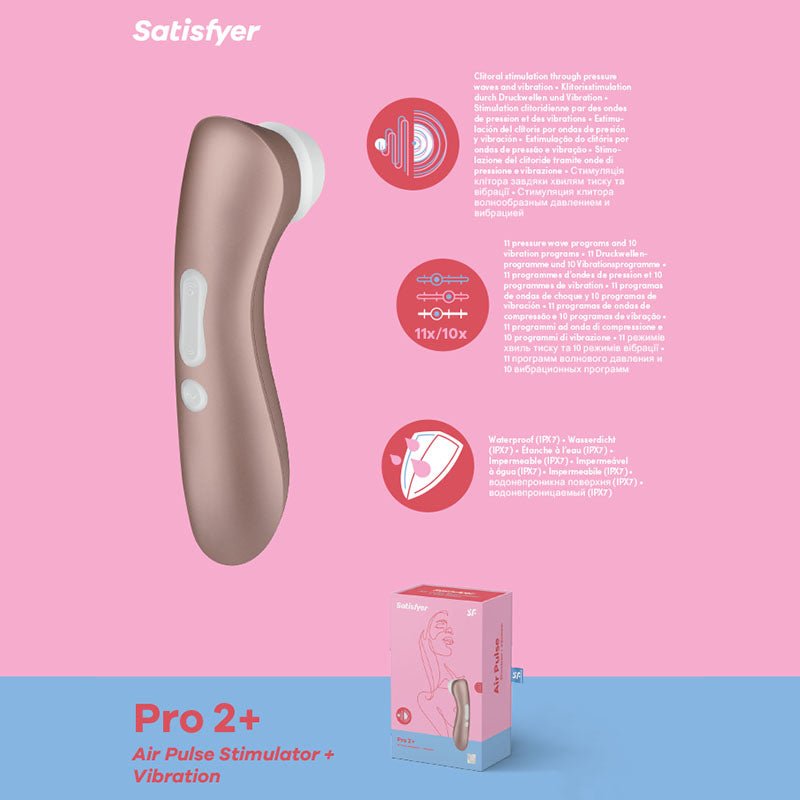Satisfyer Pro 2+ - Touch-Free USB-C Rechargeable Clitoral Stimulator with Vibration - Pleasure Den