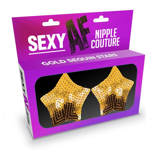Sexy AF - Nipple Couture Gold Stars - Gold Sequin Reusable Nipple Pasties - Pleasure Den