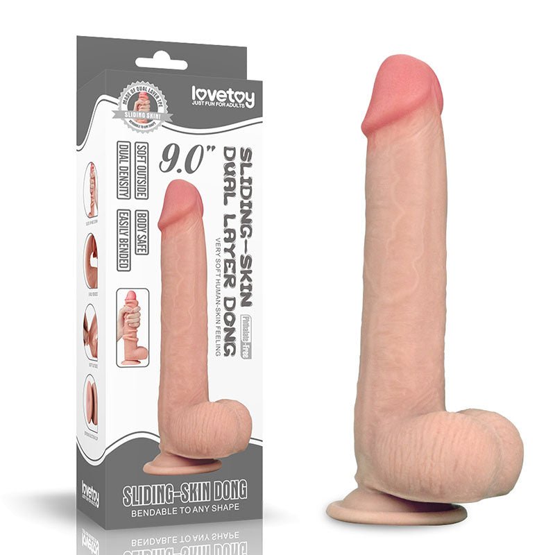 Sliding Skin Dual Layer Dong - 23 cm (9'') Dong with Flexible Skin - Pleasure Den